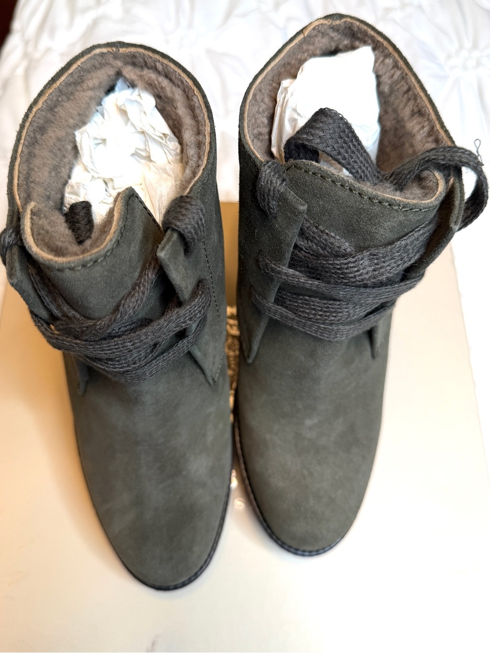 Children's Suede Lace-Up Ankle Boots in Olive